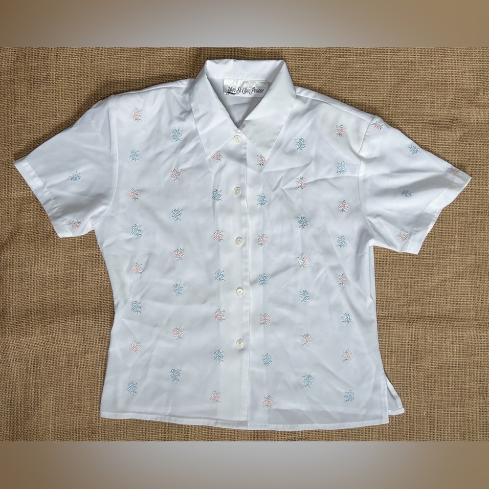 Vintage Yves St Clair Petites Floral Embroidery Shirt 6P Cottage Fairy Core